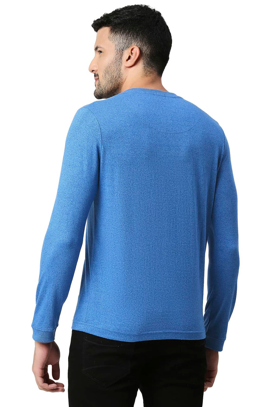 BASICS MUSCLE FIT BLUE JASPER COTTON POLYESTER HENLEY T-SHIRT