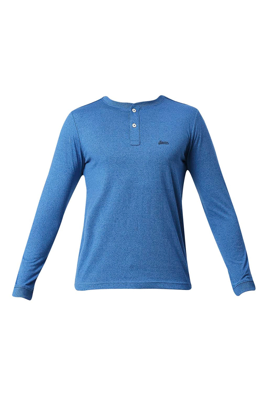 BASICS MUSCLE FIT BLUE JASPER COTTON POLYESTER HENLEY T-SHIRT