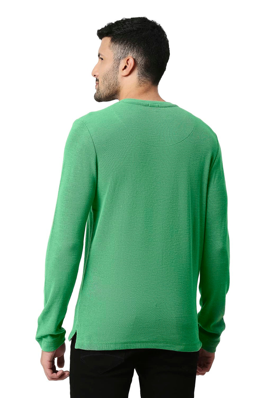 BASICS MUSCLE FIT SHALE GREEN COTTON POLYESTER HENLEY T-SHIRT