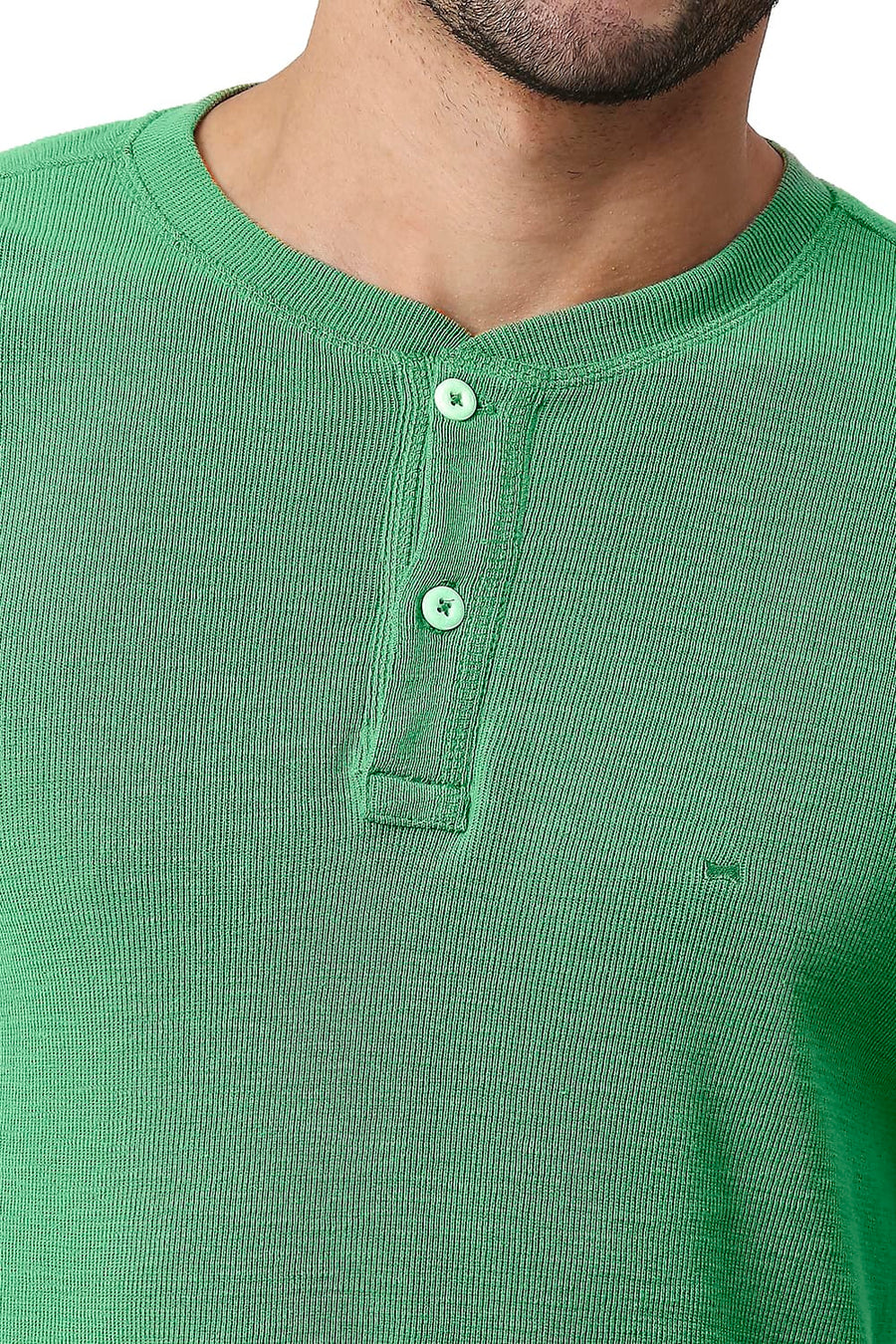 BASICS MUSCLE FIT SHALE GREEN COTTON POLYESTER HENLEY T-SHIRT