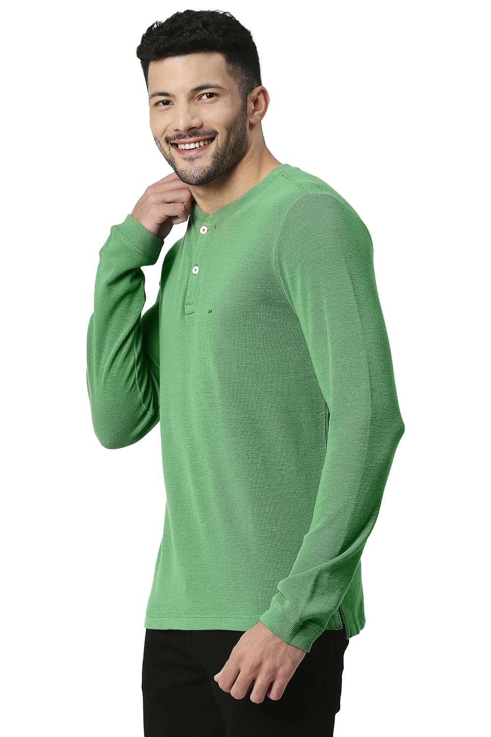 BASICS MUSCLE FIT COTTON POLYESTER HENLEY T-SHIRT