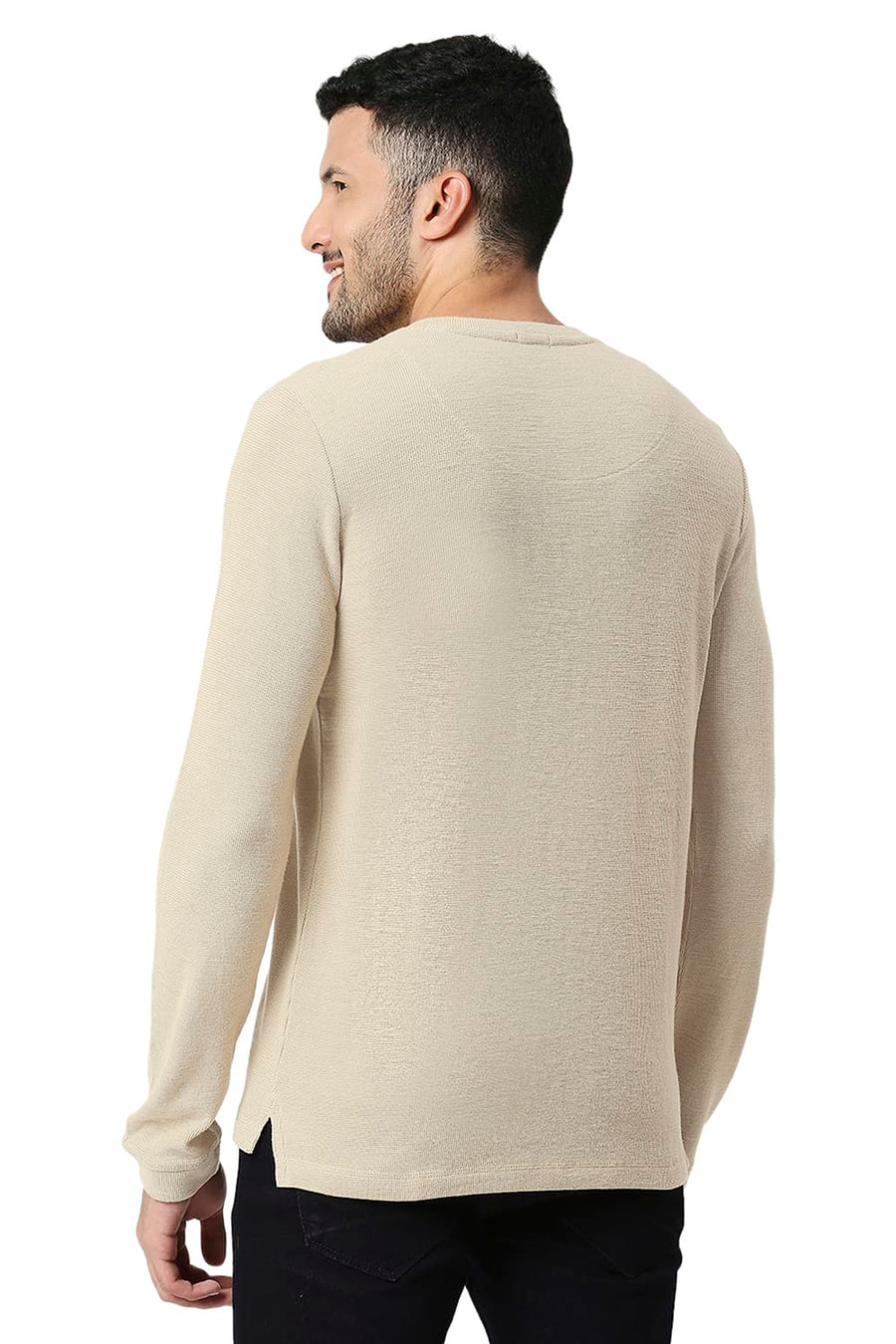BASICS MUSCLE FIT BIRCH COTTON POLYESTER HENLEY T-SHIRT