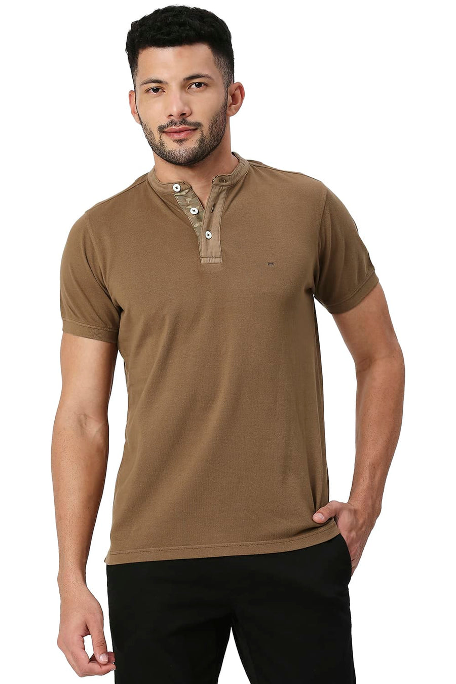 BASICS MUSCLE FIT CHOCOLATE MALT COTTON POLO T-SHIRT