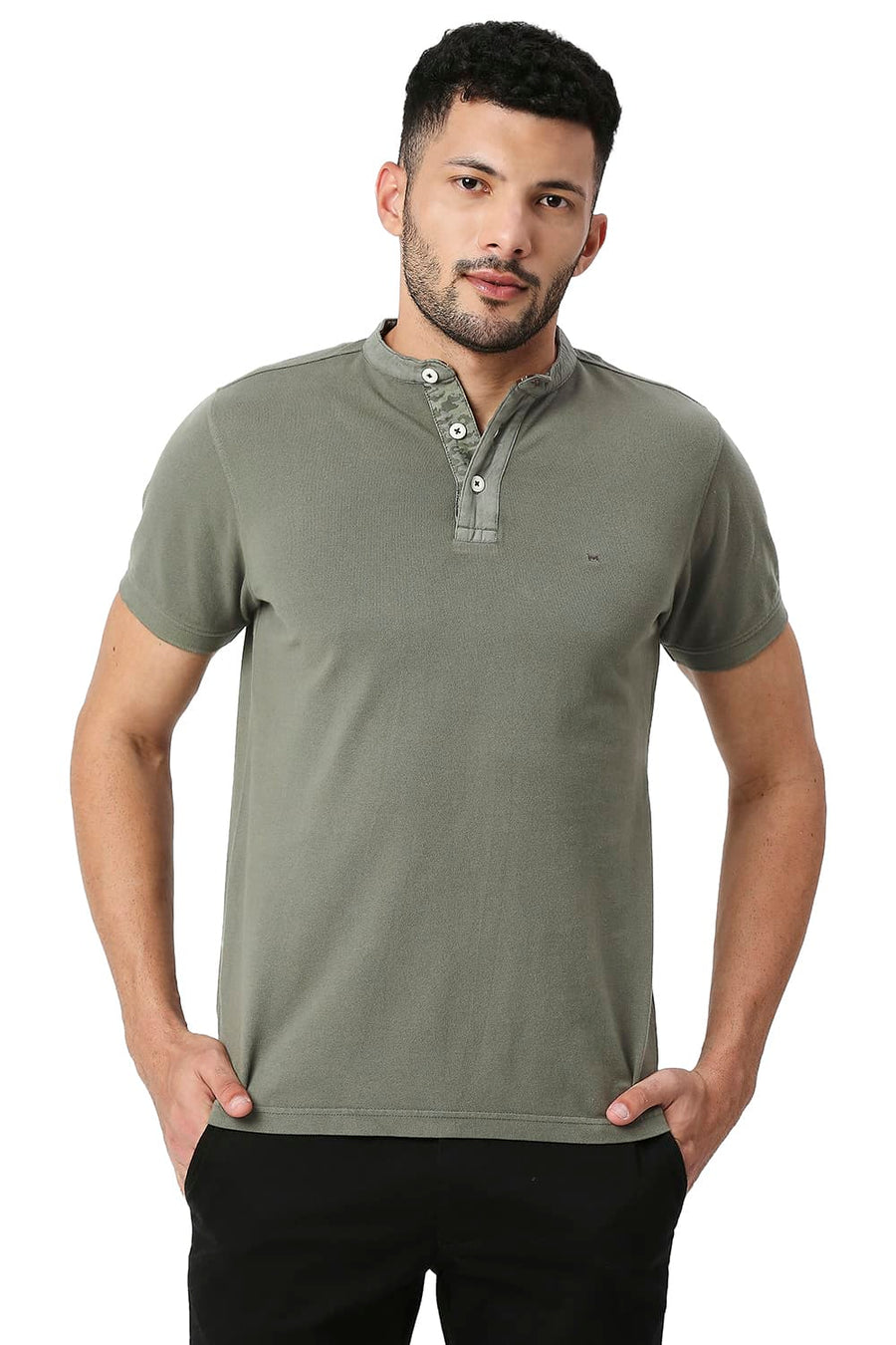 BASICS MUSCLE FIT SMOKEY OLIVE COTTON POLO T-SHIRT