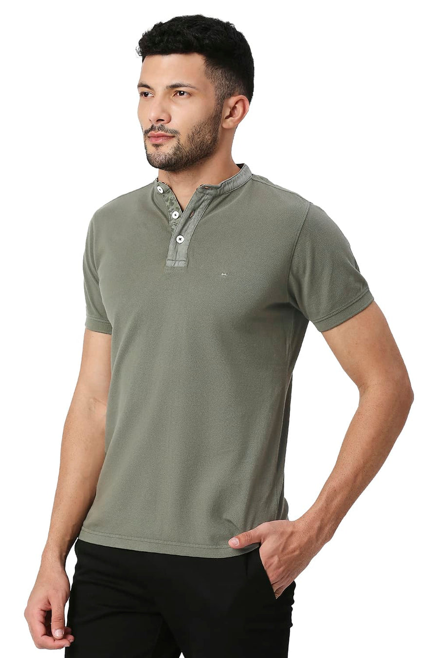 BASICS MUSCLE FIT SMOKEY OLIVE COTTON POLO T-SHIRT