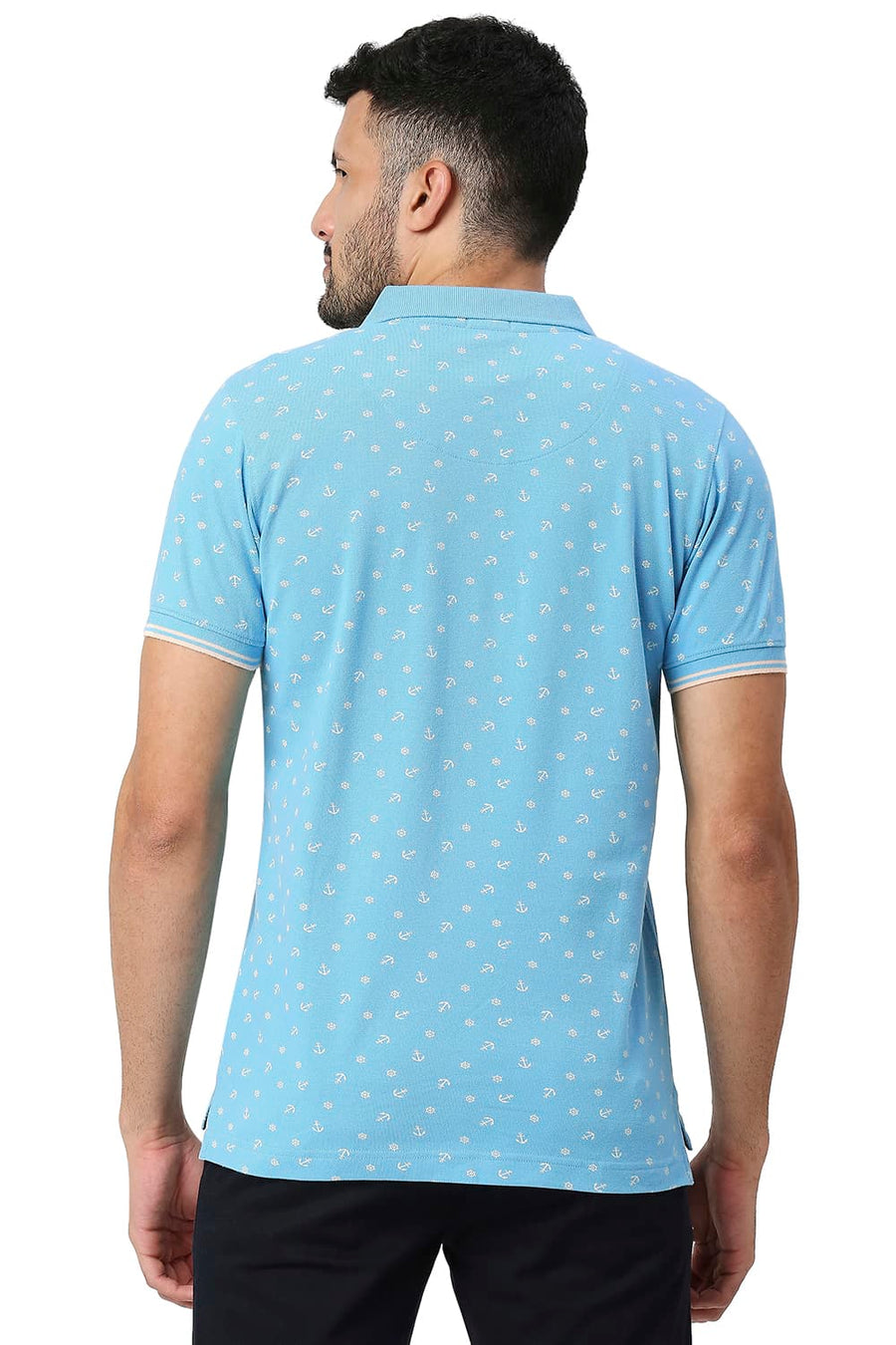BASICS MUSCLE FIT MILKY BLUE COTTON POLO T-SHIRT