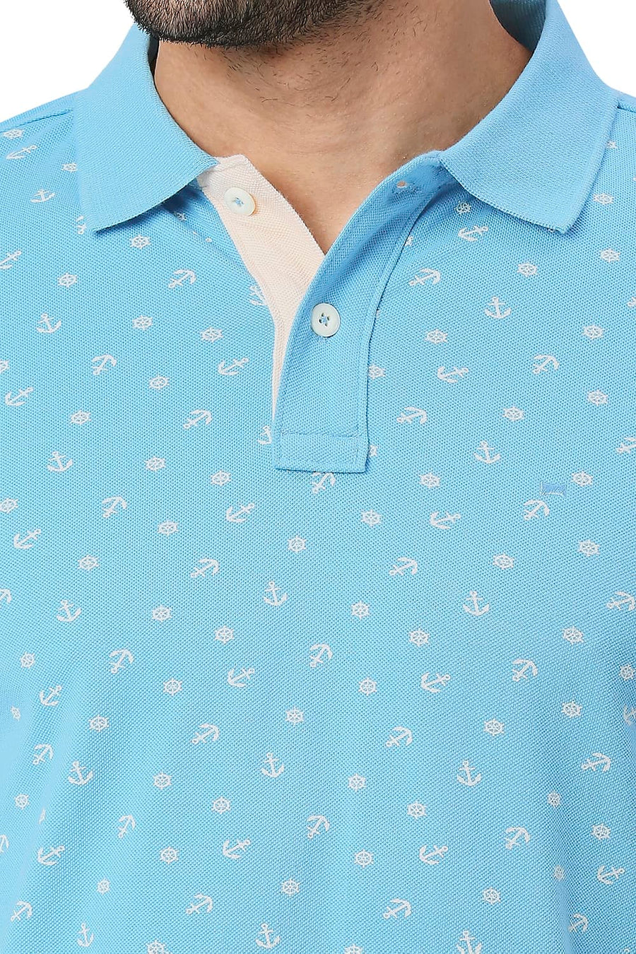 BASICS MUSCLE FIT MILKY BLUE COTTON POLO T-SHIRT