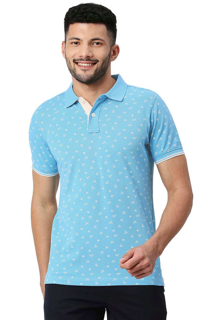 BASICS MUSCLE FIT MILKY BLUE COTTON POLO T-SHIRT