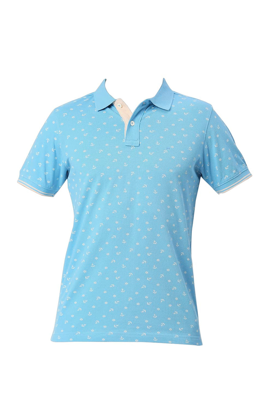 BASICS MUSCLE FIT MILKY BLUE COTTON POLO T-SHIRT