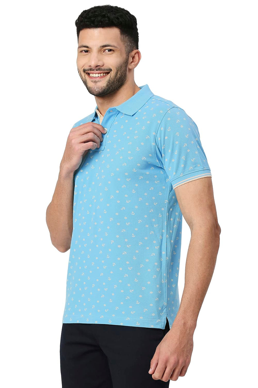 BASICS MUSCLE FIT MILKY BLUE COTTON POLO T-SHIRT