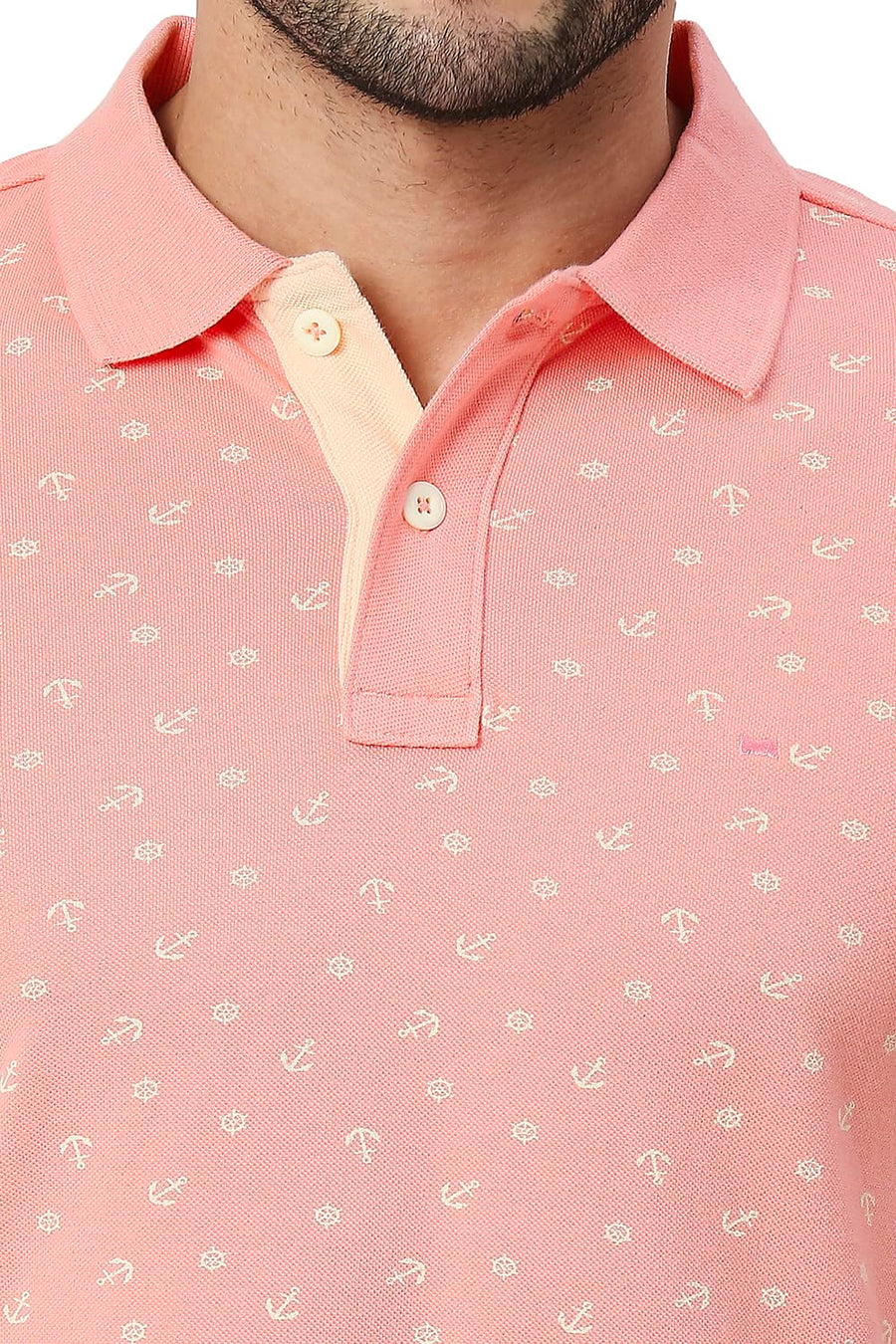 BASICS MUSCLE FIT PEACHES N CREAM COTTON POLO T-SHIRT