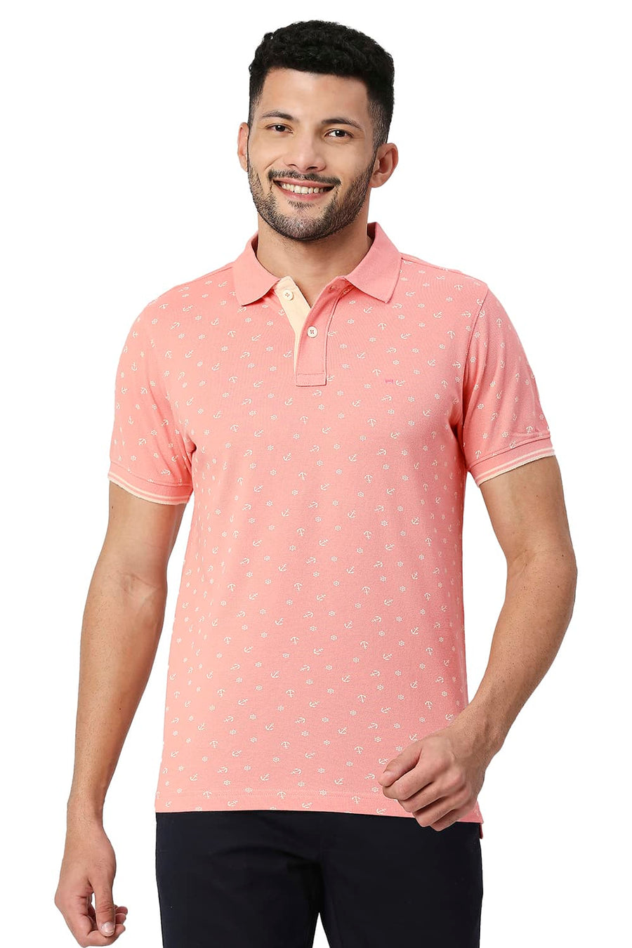 BASICS MUSCLE FIT PEACHES N CREAM COTTON POLO T-SHIRT