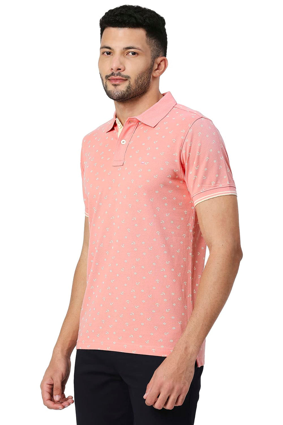 BASICS MUSCLE FIT PEACHES N CREAM COTTON POLO T-SHIRT