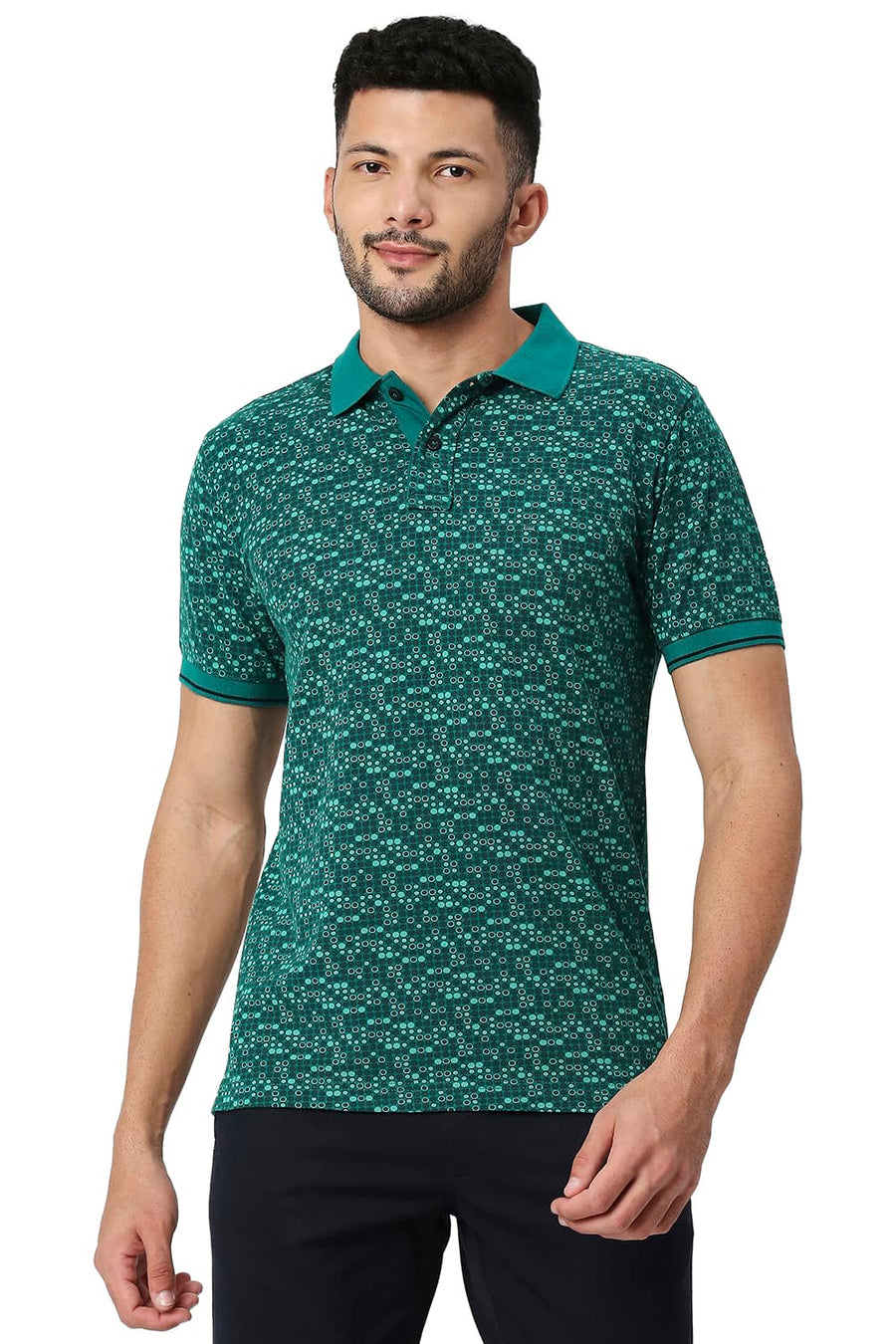 BASICS MUSCLE FIT EVERGLADE COTTON POLO T-SHIRT