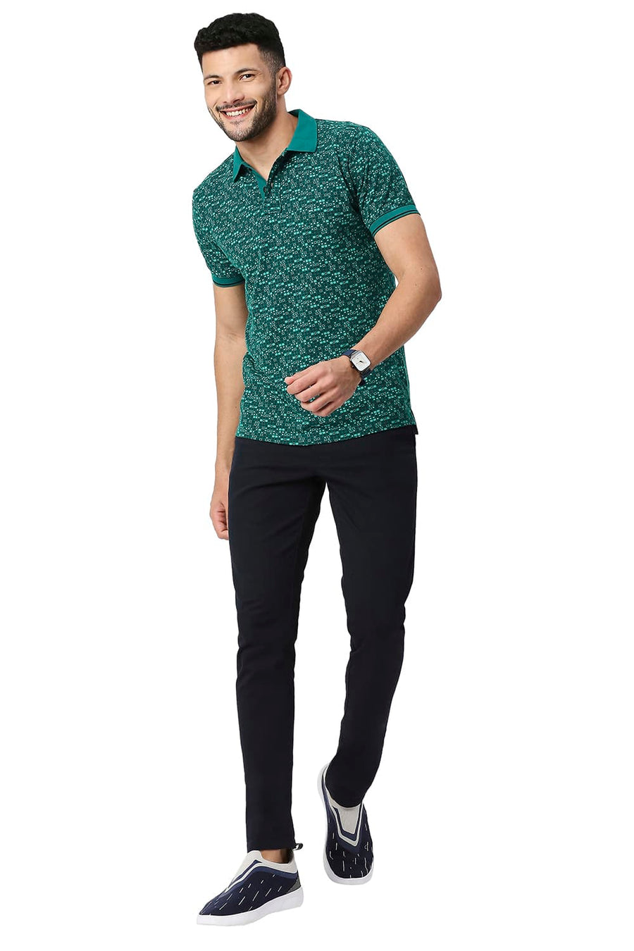 BASICS MUSCLE FIT EVERGLADE COTTON POLO T-SHIRT
