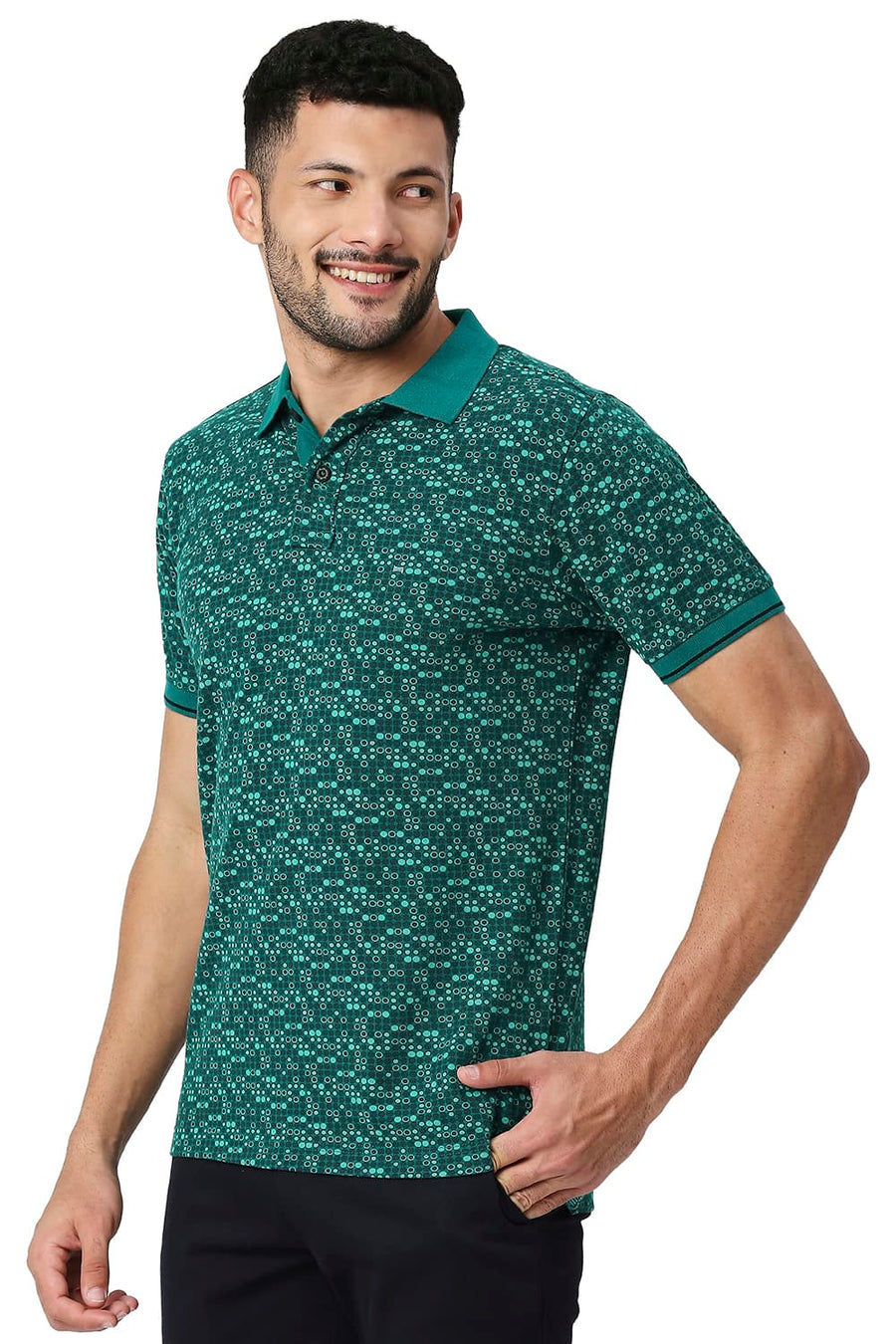 BASICS MUSCLE FIT EVERGLADE COTTON POLO T-SHIRT