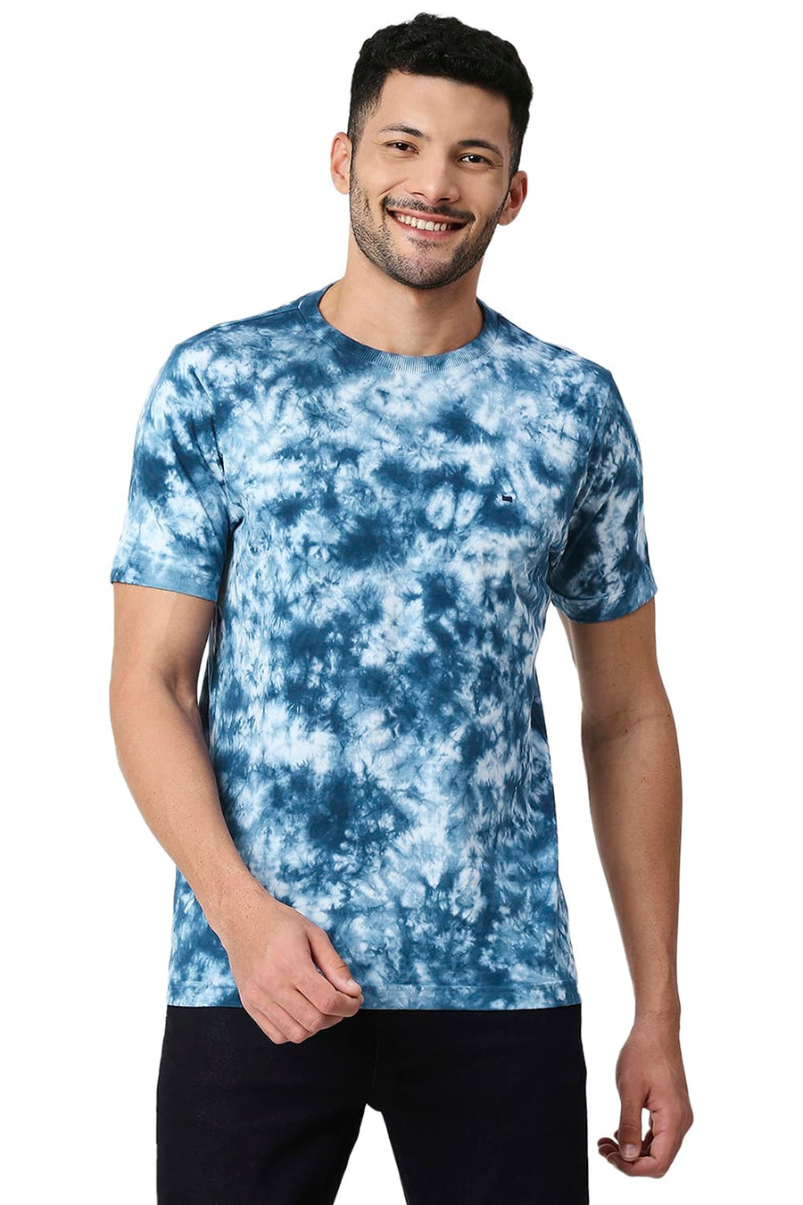BASICS MUSCLE FIT BLUE WING TEAL COTTON CREW T-SHIRT