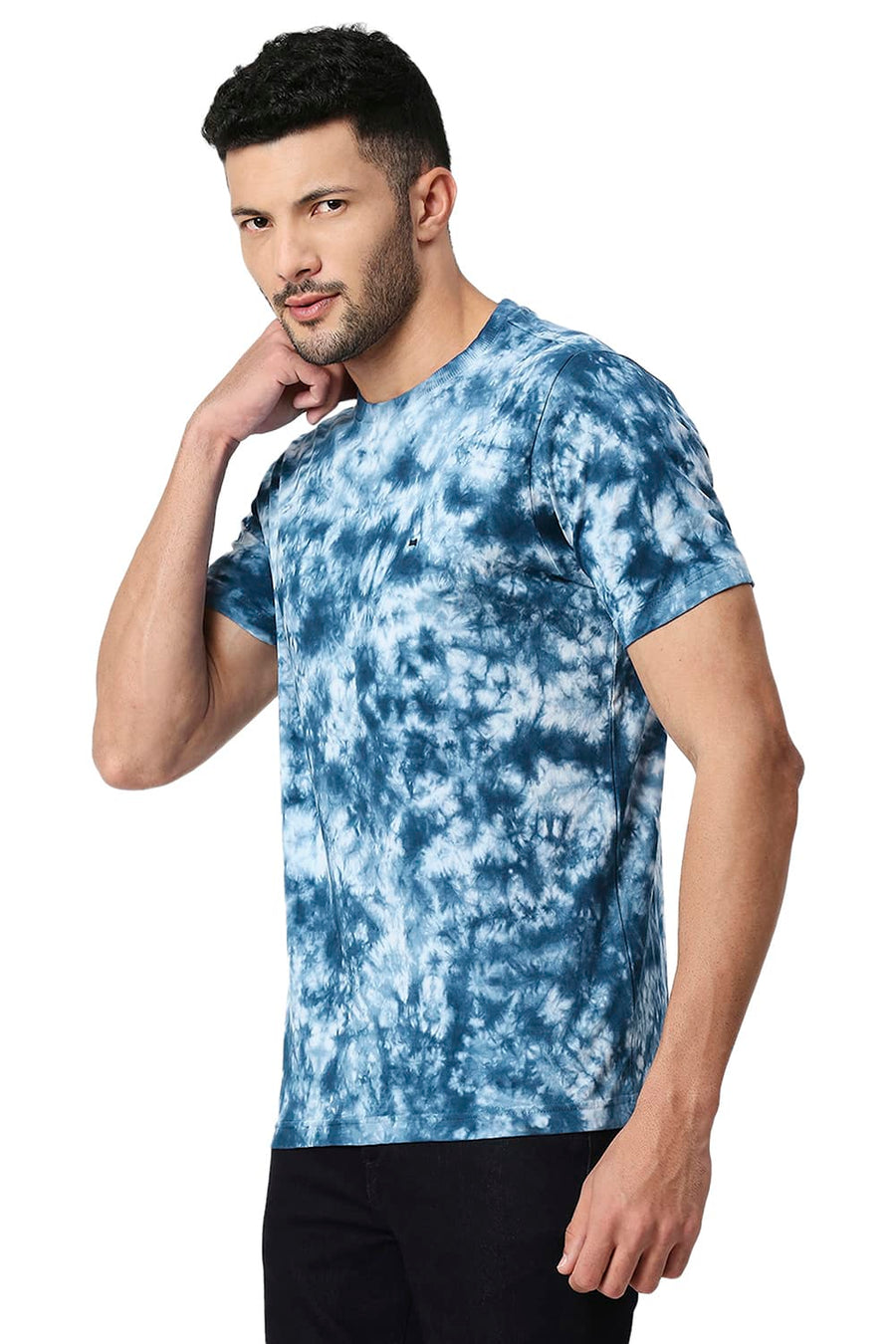 BASICS MUSCLE FIT BLUE WING TEAL COTTON CREW T-SHIRT