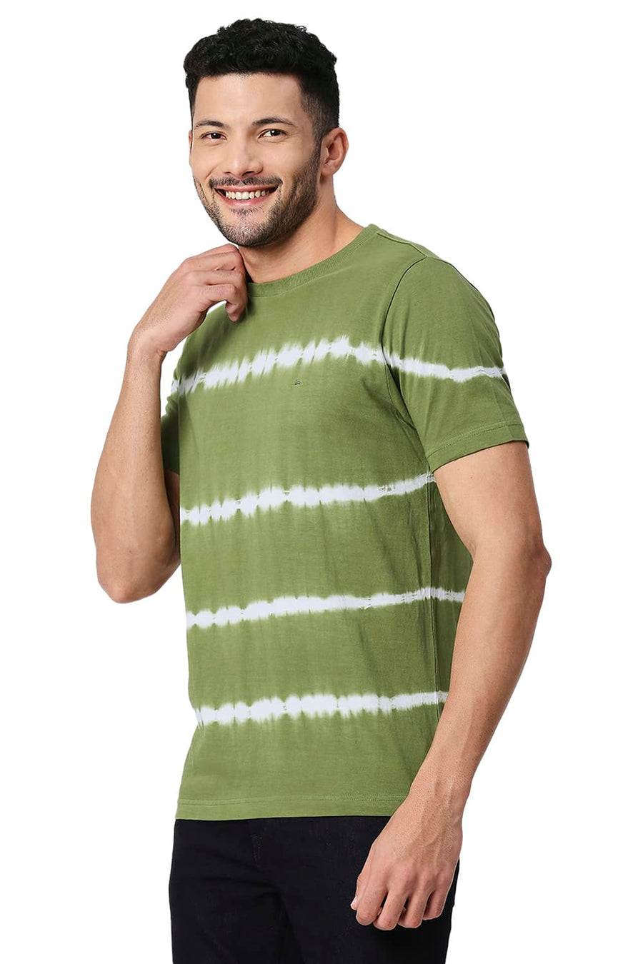 BASICS MUSCLE FIT MOSSTONE COTTON CREW T-SHIRT