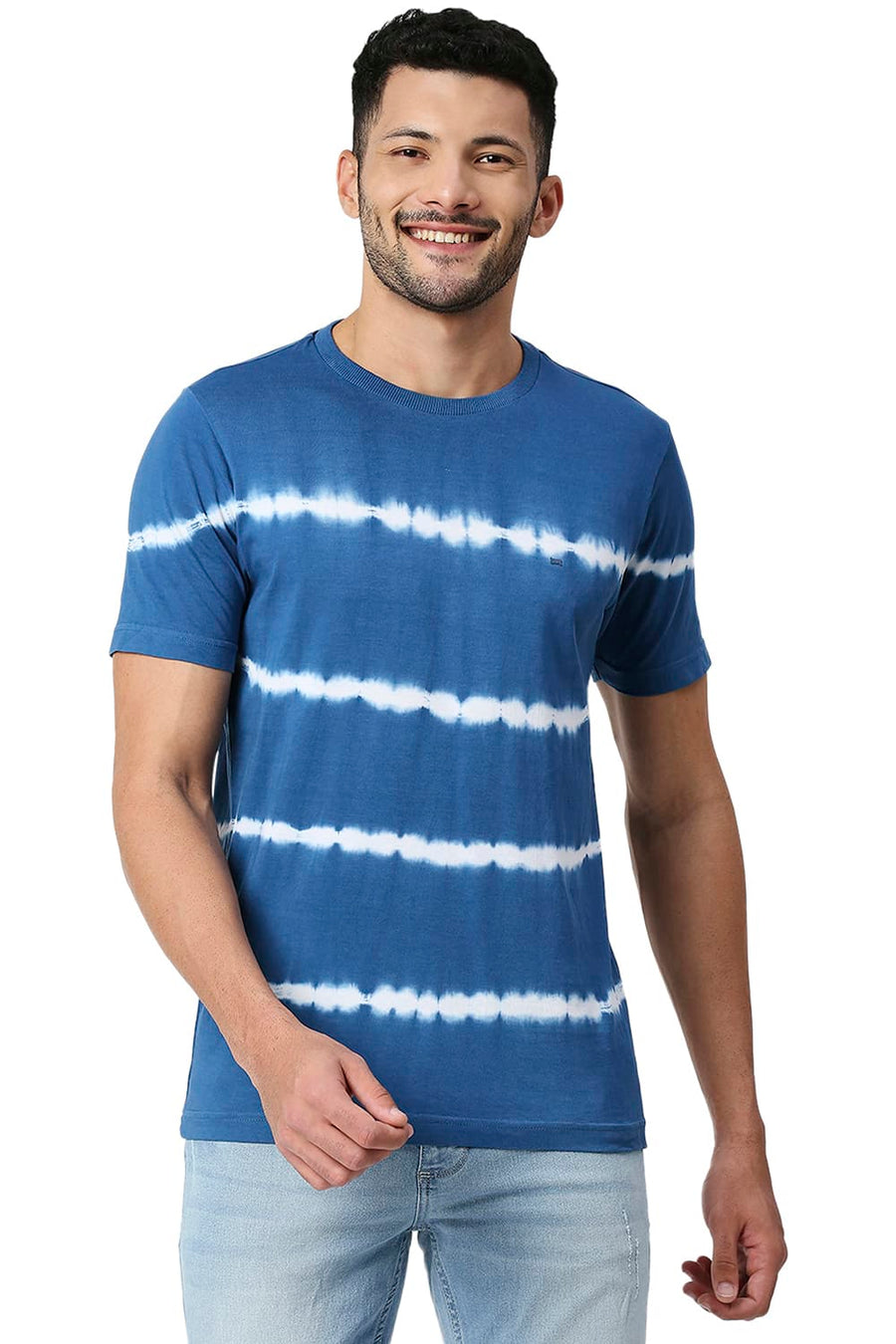 BASICS MUSCLE FIT AEGEAN BLUE COTTON CREW T-SHIRT