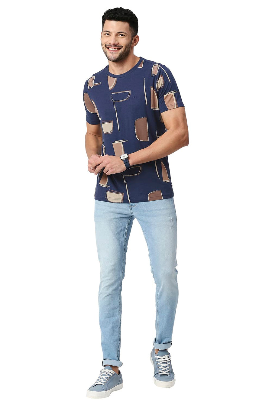 BASICS MUSCLE FIT INSIGIA BLUE COTTON CREW T-SHIRT