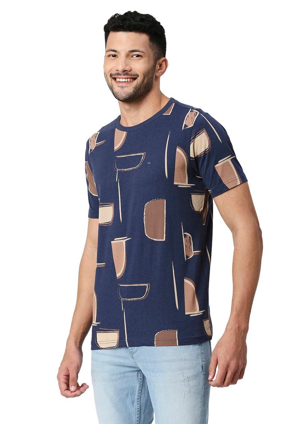 BASICS MUSCLE FIT INSIGIA BLUE COTTON CREW T-SHIRT
