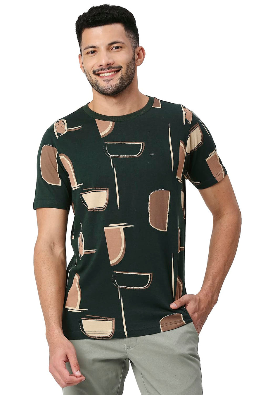 BASICS MUSCLE FIT UNI GREEN COTTON CREW T-SHIRT