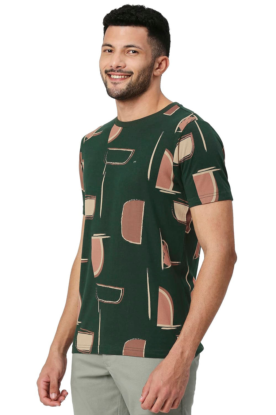 BASICS MUSCLE FIT UNI GREEN COTTON CREW T-SHIRT
