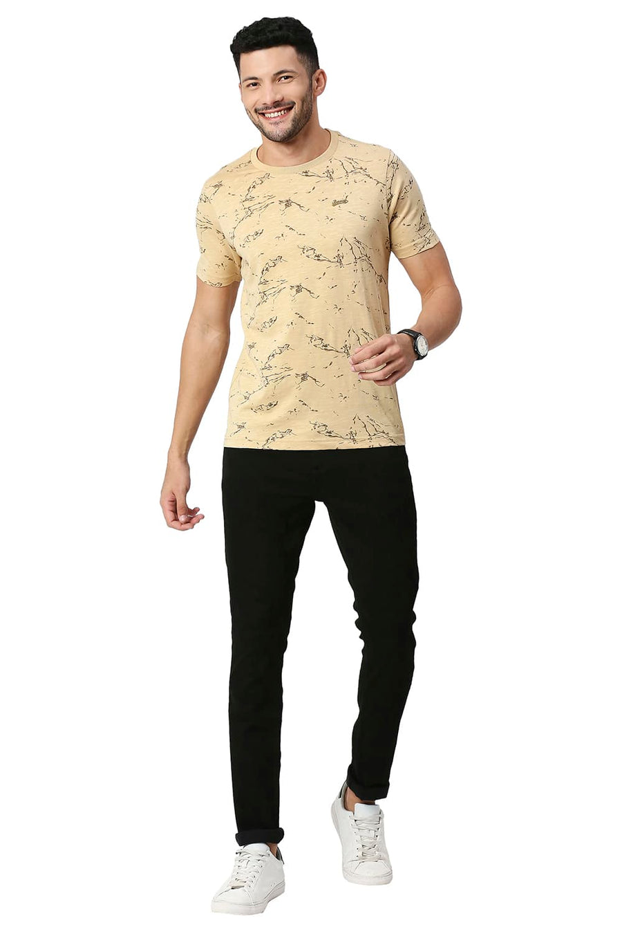 BASICS MUSCLE FIT CROISSANT COTTON CREW T-SHIRT