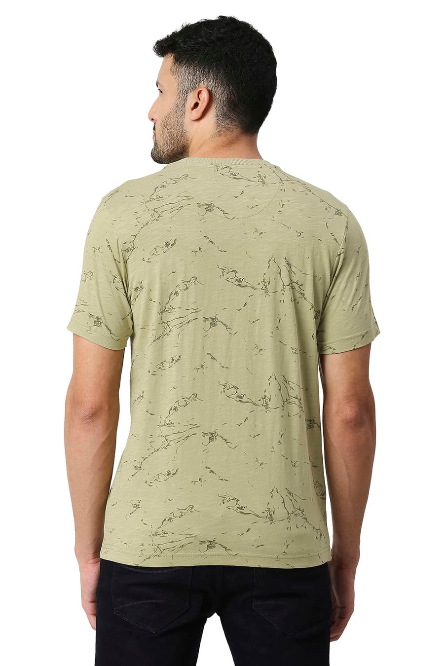 BASICS MUSCLE FIT GREY GREEN COTTON CREW T-SHIRT