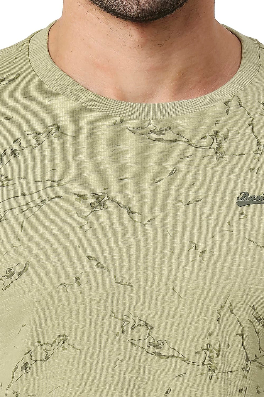 BASICS MUSCLE FIT GREY GREEN COTTON CREW T-SHIRT