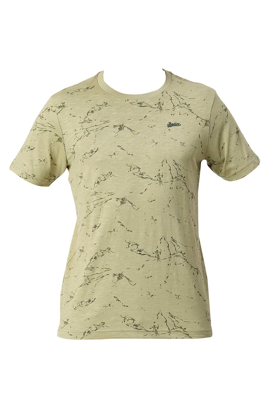 BASICS MUSCLE FIT GREY GREEN COTTON CREW T-SHIRT
