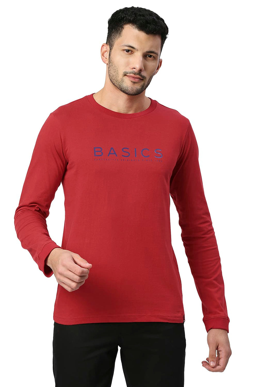 BASICS MUSCLE FIT EQUESTRIAN RED COTTON CREW T-SHIRT