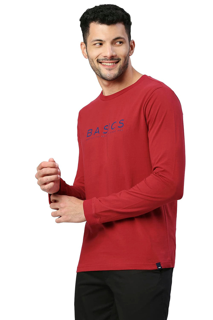 BASICS MUSCLE FIT EQUESTRIAN RED COTTON CREW T-SHIRT