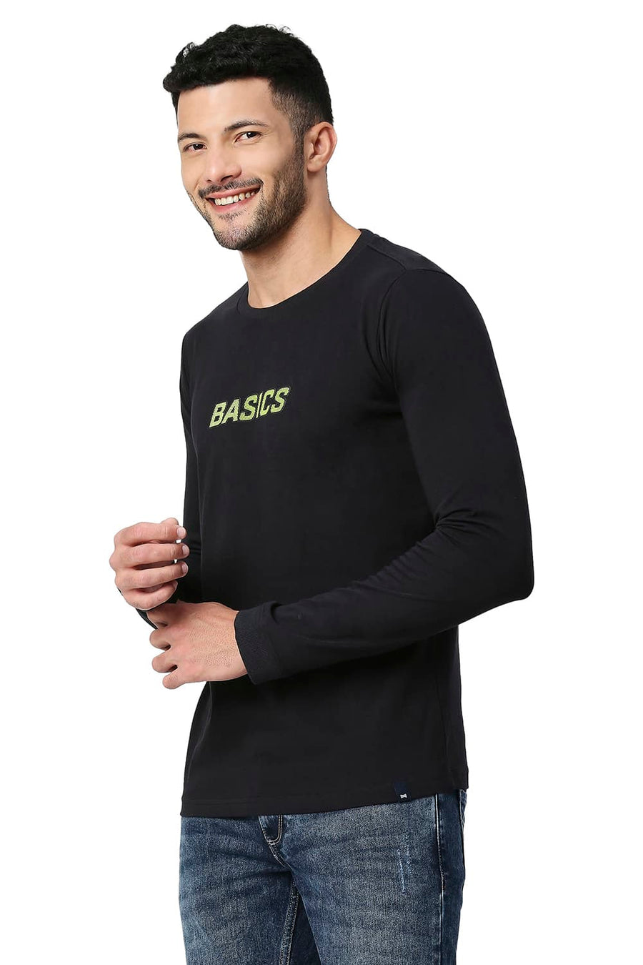 BASICS MUSCLE FIT METEORITE COTTON CREW T-SHIRT