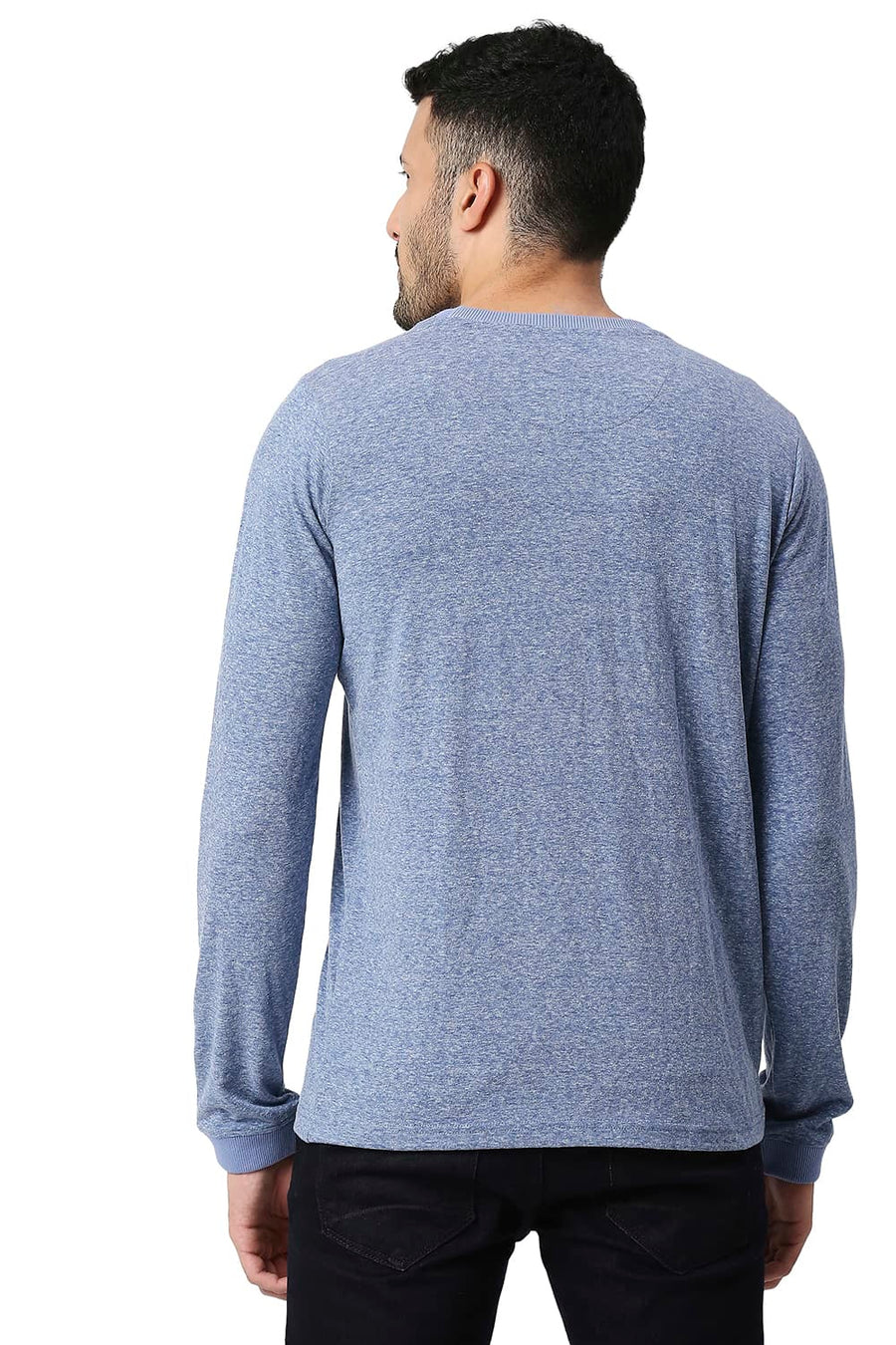 BASICS MUSCLE FIT TRUE BLUE COTTON POLYESTER CREW T-SHIRT
