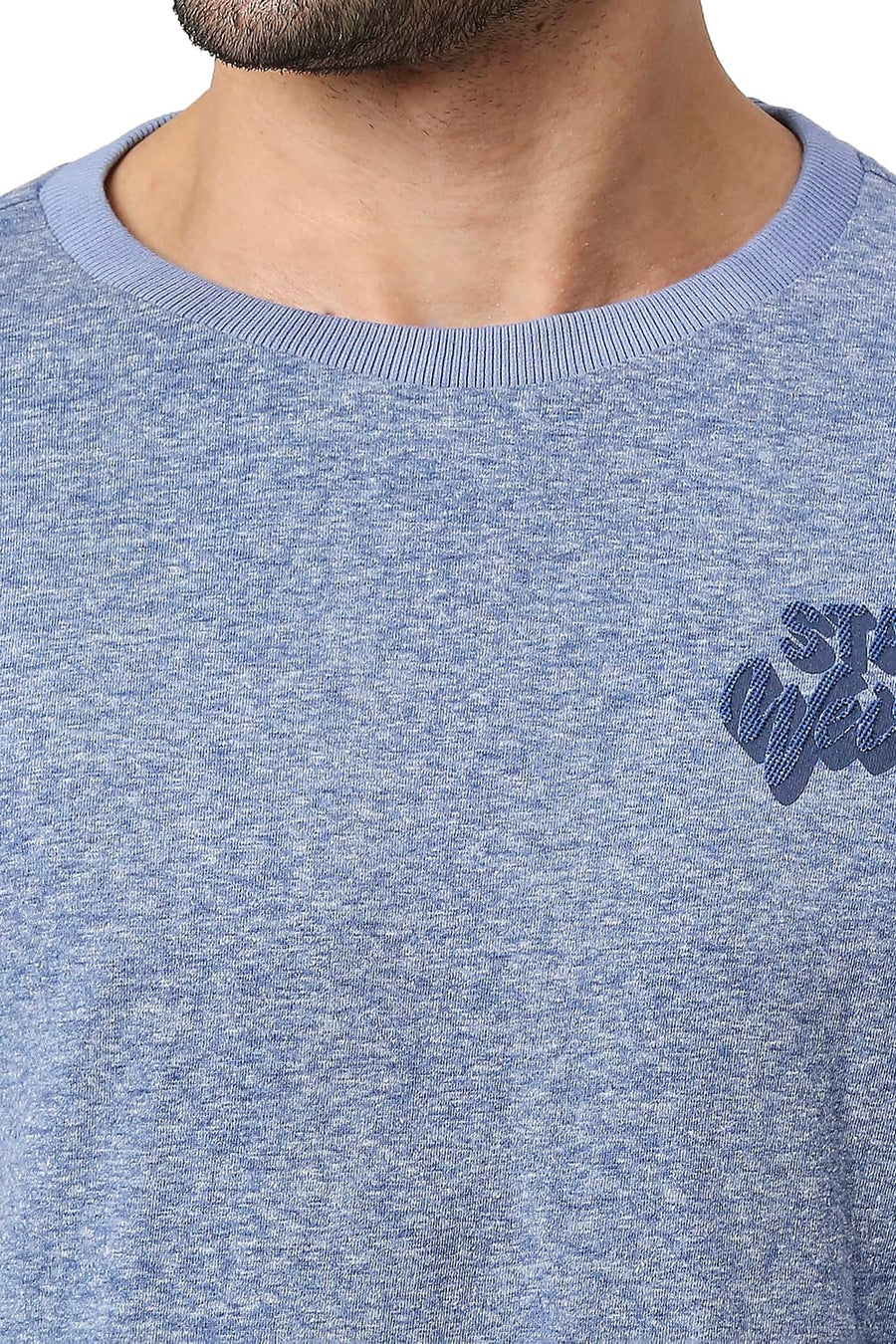 BASICS MUSCLE FIT TRUE BLUE COTTON POLYESTER CREW T-SHIRT