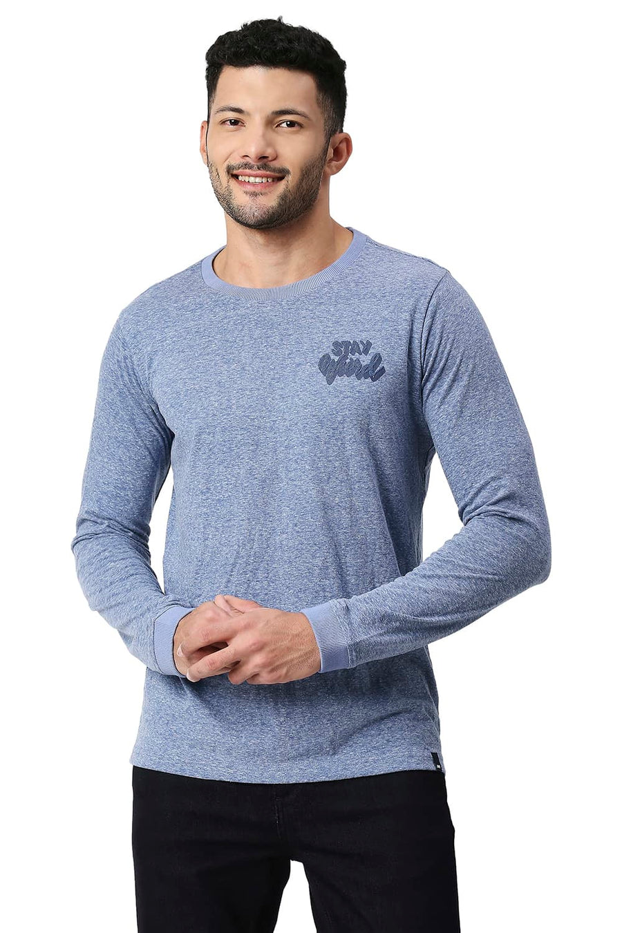 BASICS MUSCLE FIT TRUE BLUE COTTON POLYESTER CREW T-SHIRT