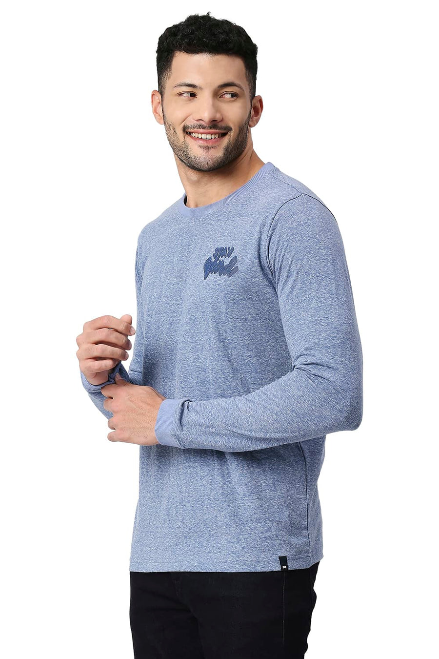 BASICS MUSCLE FIT TRUE BLUE COTTON POLYESTER CREW T-SHIRT