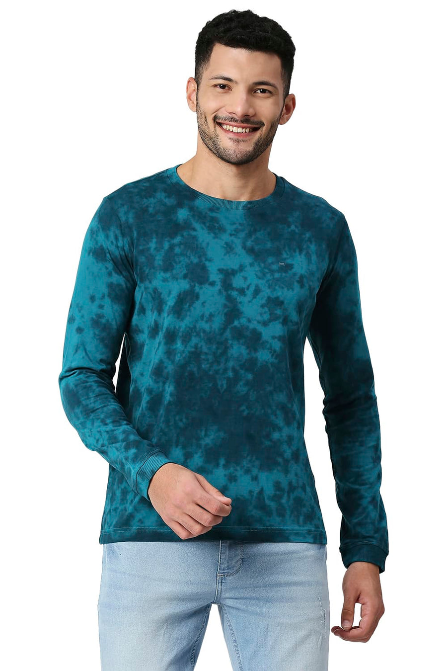 BASICS MUSCLE FIT DEEP LAKE COTTON CREW T-SHIRT