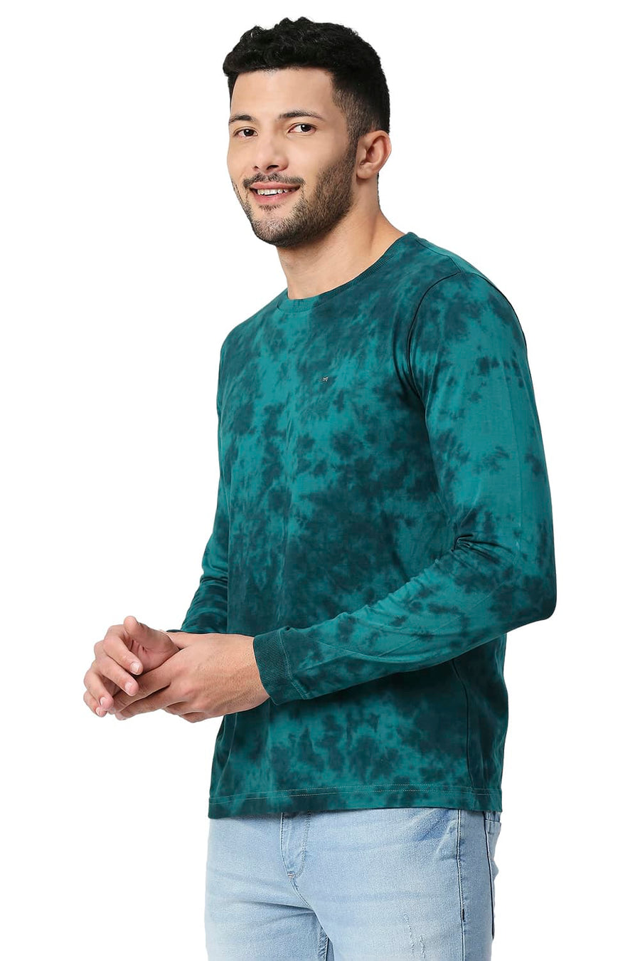 BASICS MUSCLE FIT DEEP LAKE COTTON CREW T-SHIRT