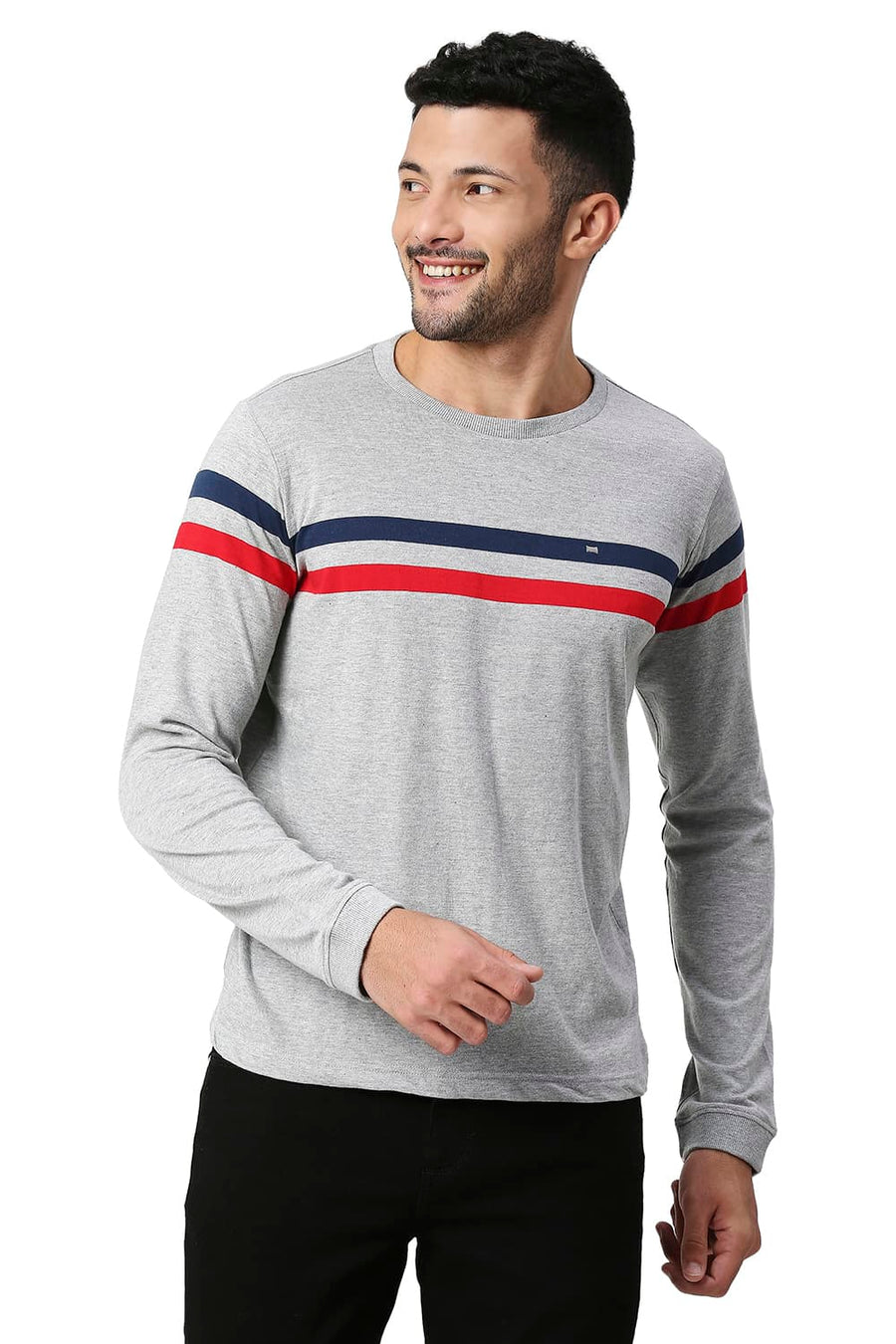 BASICS MUSCLE FIT HEATHER GREY COTTON CREW T-SHIRT