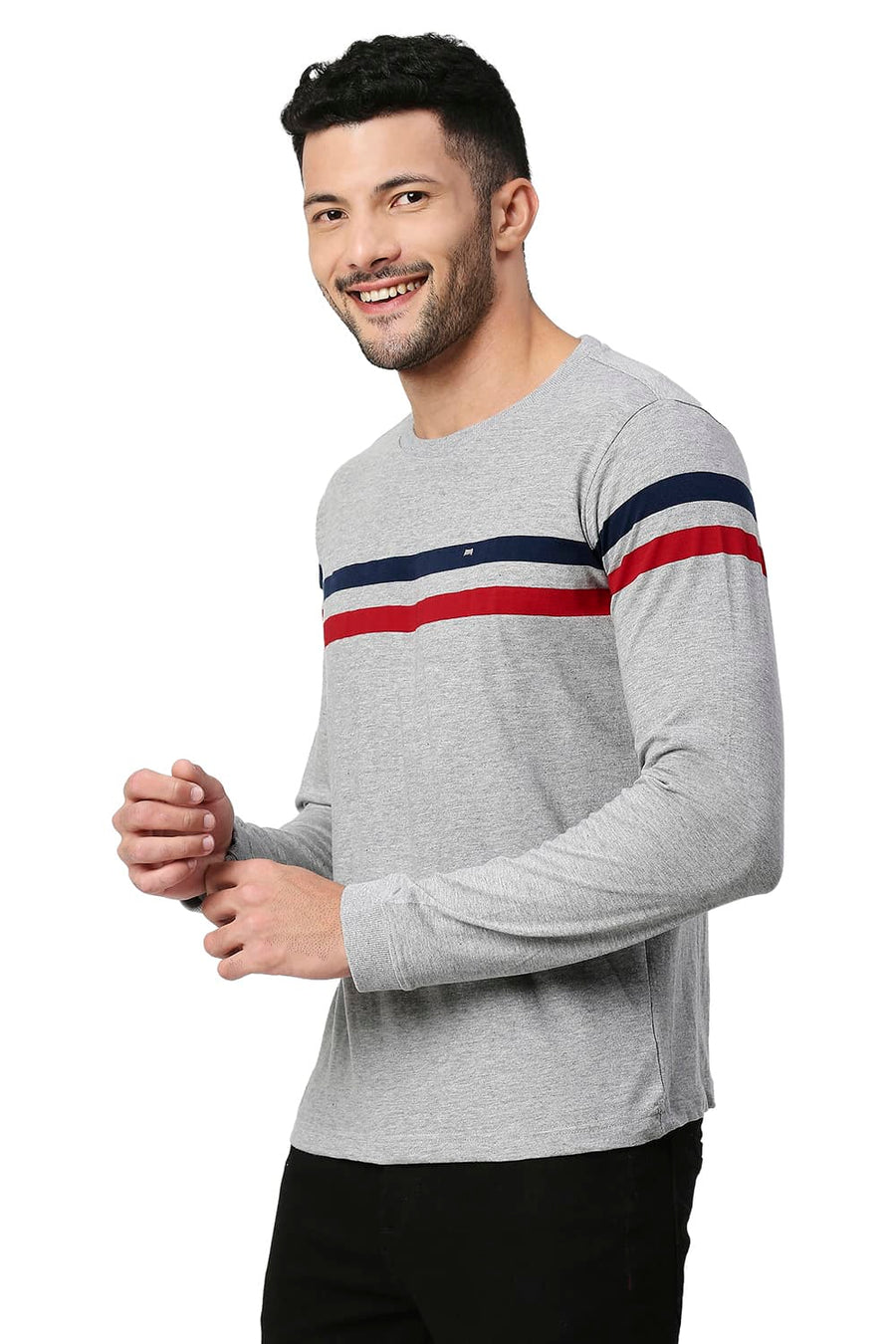 BASICS MUSCLE FIT HEATHER GREY COTTON CREW T-SHIRT