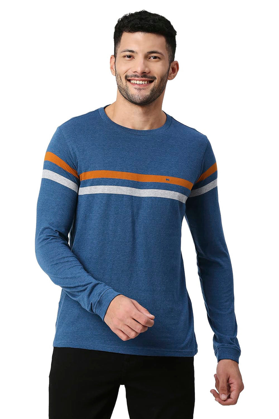 BASICS MUSCLE FIT MOROCCAN BLUE COTTON CREW T-SHIRT