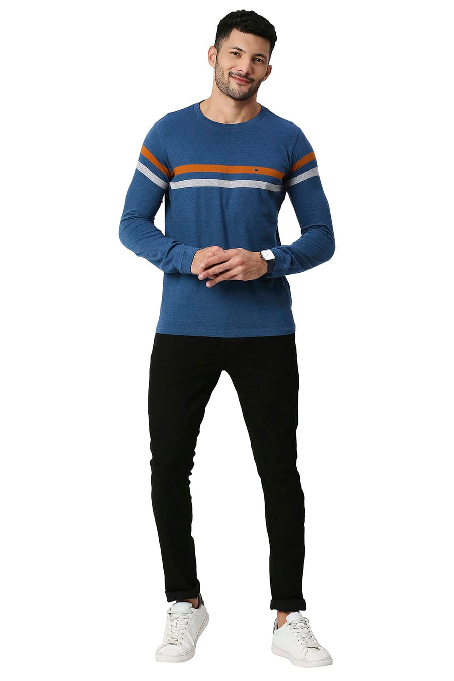BASICS MUSCLE FIT MOROCCAN BLUE COTTON CREW T-SHIRT