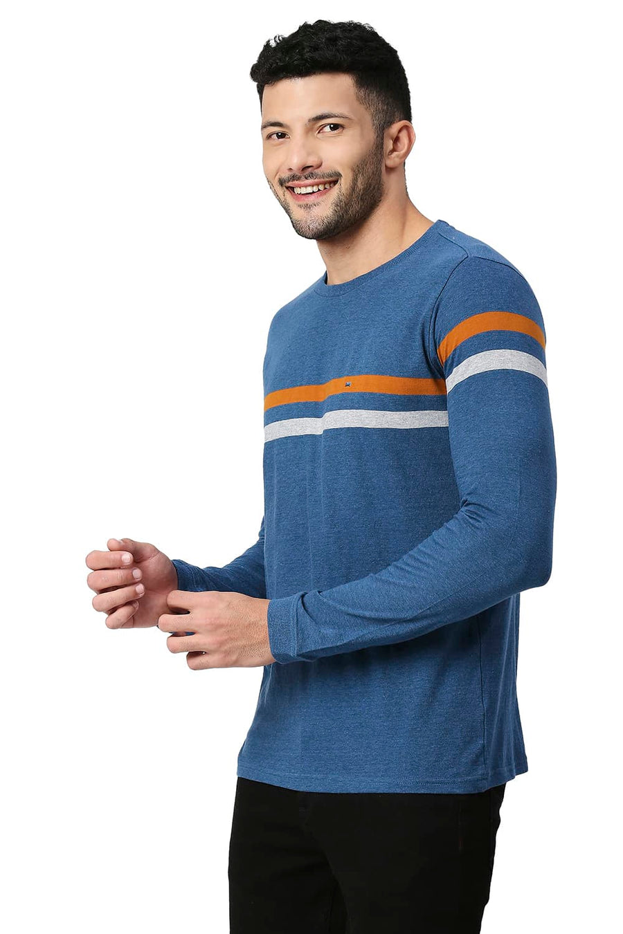 BASICS MUSCLE FIT MOROCCAN BLUE COTTON CREW T-SHIRT