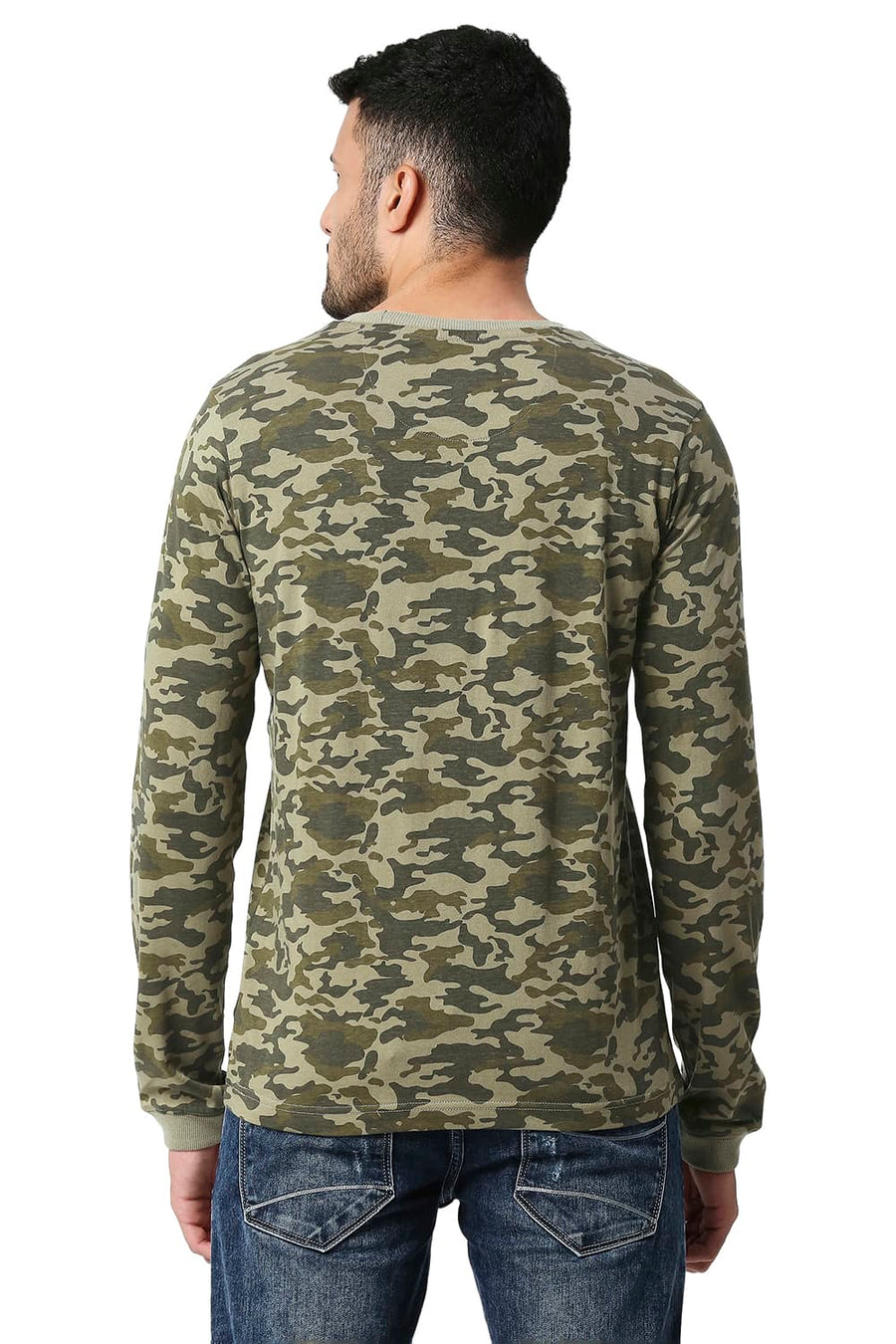 BASICS MUSCLE FIT COVERT GREEN COTTON CREW T-SHIRT