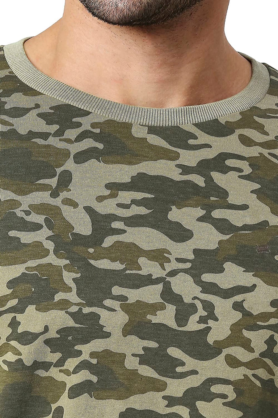 BASICS MUSCLE FIT COVERT GREEN COTTON CREW T-SHIRT