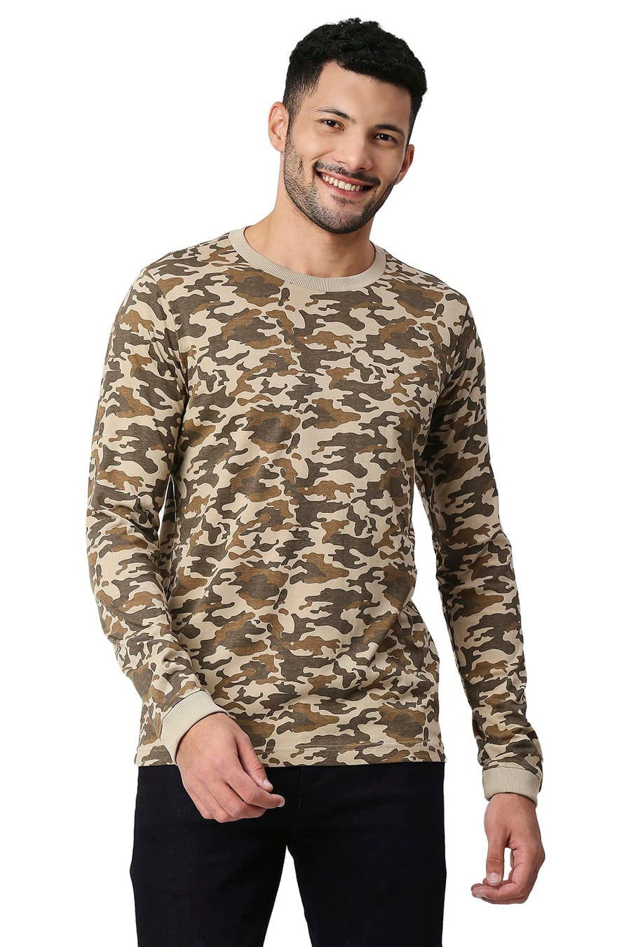 BASICS MUSCLE FIT GREIGE COTTON CREW T-SHIRT