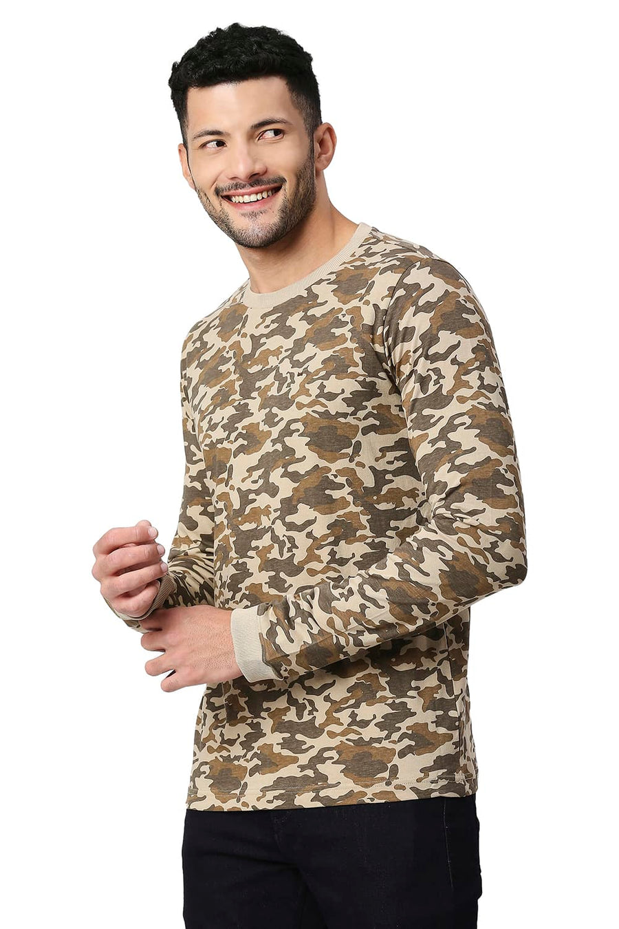 BASICS MUSCLE FIT GREIGE COTTON CREW T-SHIRT